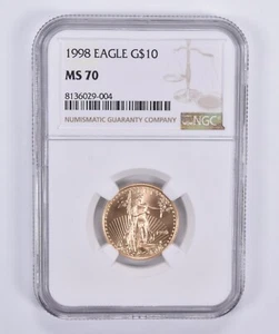 1998 1/4oz American Gold Eagle $10 MS70 NGC Brown Label - Picture 1 of 5
