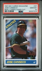 PSA 10 GEM MINT 1991 BB CARDS MAGAZINE JOSE CANSECO #47 REPLI-CARDS A'S B186 - Picture 1 of 2