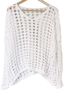 PLANET by Lauren G White HOLEY SWEATER Cotton Crochet Top SZ O/S - Imagen 1 de 5