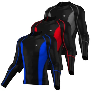 Mens Compression Rash Guard Base Layer Top Long Sleeve Thermal Gym Sports Shirts - Picture 1 of 23