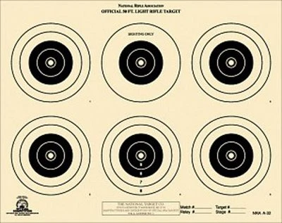 NATIONAL TARGET A-32 [A32] NRA Official 50 Foot Light Rifle Target, 6 bulls, (25) Tagboard
