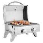 Outdoor Cooking Eating Tabletop Stainless Steel 2 Burner Gas Bbq Grill Camping