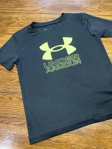 Under Armour T-Shirt Size 6 Tee Black w/ Neon Green Logo Heatgear - Picture 1 of 5