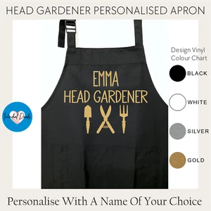 PERSONALISED APRON HEAD GARDENER WITH POCKETS ALLOTMENT NATURE TOOLS MANS GARDEN - Picture 1 of 14