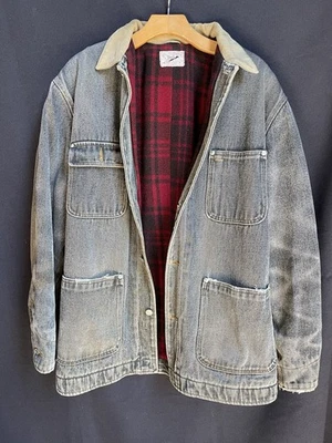 Men’s Polo Ralph Lauren 80’s Black Jean Jacket Red/Black Wool Lining Large READ - Image 1 of 4