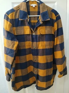LLBean Archive Chamois Flannel Shirt Women's XL  Plaid 1958 Shacket Yellow Blue - Picture 1 of 7