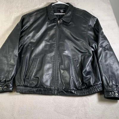 Croft & Barrow Jacket Mens 2XL Tall Black Leather Zip Front Bomber Quilted Coat - Image 1 of 4