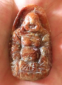 Colgante Buda Riendo Tallado Cuarzo Rutilo - Imagen 1 de 4