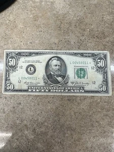 1969A Star Note Fifty Dollar Bill L00458011☆ - Picture 1 of 2