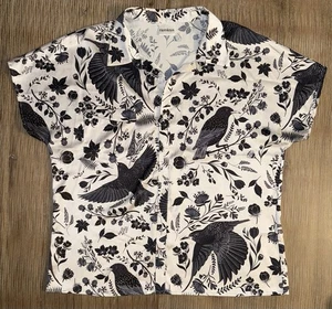 Hemloya NEU Starling Kurzarm Vogel Button Down Shirt Oberteil Damen Größe XL - Bild 1 von 6