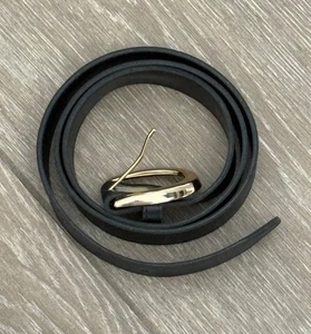 Vintage Women’s 38’’ Belt Black Pleather Gold Buckle 1’’ Wide - Picture 1 of 6