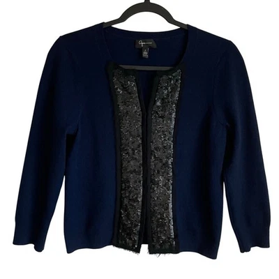 Aqua Cashmere Sweater Cardigan Navy Black Matte Sequin Detail Sz S Old Money  - Image 1 of 4