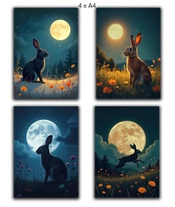 Hare and Moon 4 X A4 fine art prints - Picture 1 of 1