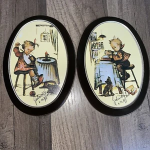VTG Hummel Tin Wall Plaques ARS Edition 1983 Mother's Helper Bookkeeper SIGNED - Picture 1 of 8