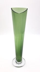 Vtg Art Deco Val Saint Lambert ? Moss Green Crystal Glass Vase UNIQUE OPENING - Picture 1 of 3