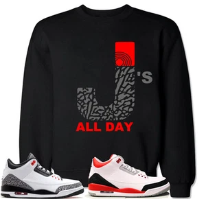 Suéter Js TODO EL DÍA Rojo Cemento a Juego con Air Js Retro 3 Zapatos Rojo Fuego - Imagen 1 de 17