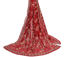 Sushila Vintage Red Traditional Dupatta Georgette Silk Hand Beaded Long Stole