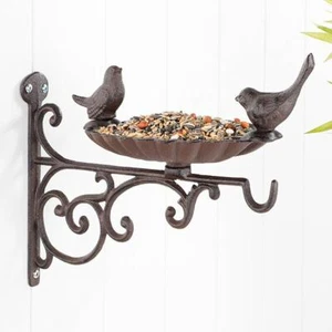Iron Bird Bath & Feeder Garden Decor Wall Mounted Birdbath - Picture 1 of 11