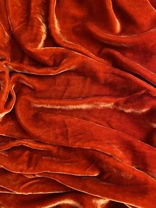 Dark Orange Mulberry Silk Velvet Fabric by the Yard/Meter, 45" - Picture 1 of 3