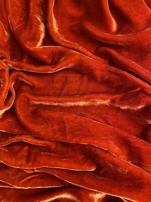 Dark Orange Silk Velvet Fabric by the Yard, 1/2 Yard, 1/4 Yard, 45" Wide, V12 - Image 1 of 3