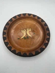 Vintage Carved Wood Owl Bowl, Wood Serving Bowl, Retro Owl Painted Wood Bowl - Picture 1 of 5
