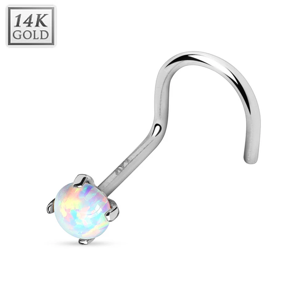 Tornillo de nariz artesanal de oro macizo de 14k 20G de 6 mm con juego de puntas con tapa de piedra preciosa de opalita Foto 1 de 4