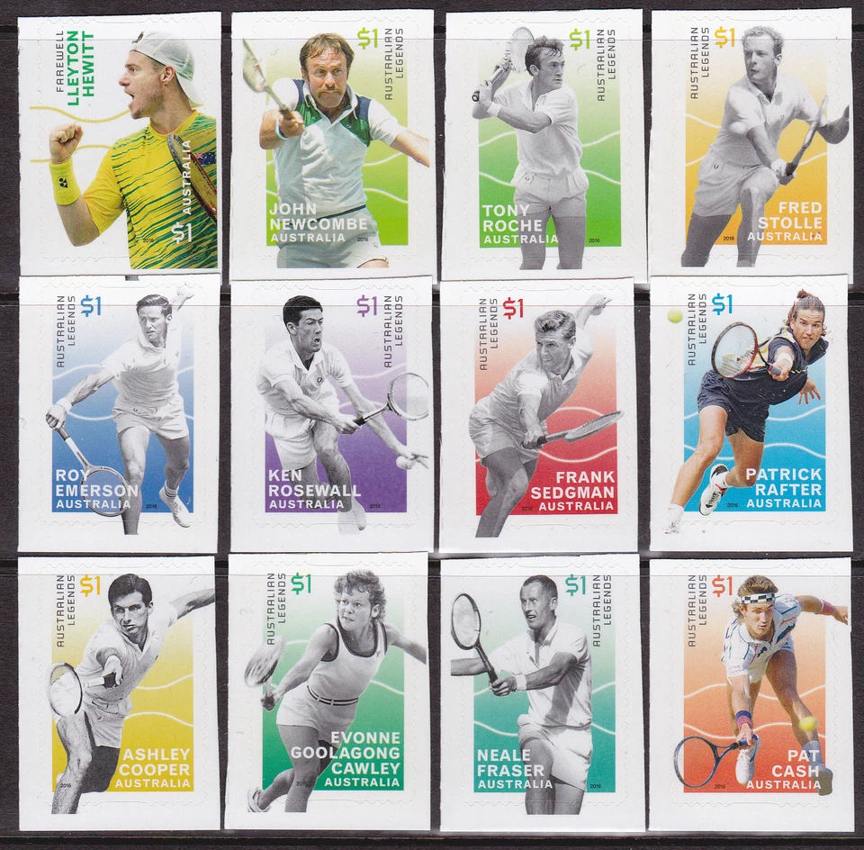 2016 Australian Legends of Singles Tennis - Complete Set of 12 Booklet Stamps — 第 1/1 张图片