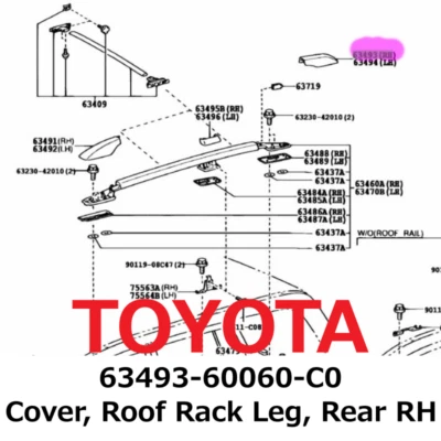【NUEVO】Cubierta Original Toyota Lexus GX470, Pata Baca de Techo, Trasera Derecha 63493-60060-C0 Foto 1 de 2