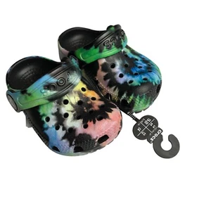 NWT! Crocs Black Multi Color Tie Dye Shoes Little Kids C4 - Picture 1 of 3