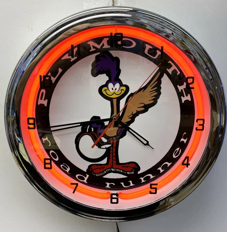 16" Plymouth Road Runner Sign Red Neon Clock Roadrunner Cover