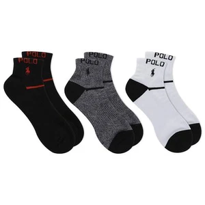 Polo Ralph Lauren Men's 3-Pack Athletic Ankle Quarter Sock 10-13 Black Assorted - Imagen 1 de 1