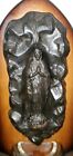 Vintage Virgin Mary Metal Glass Wood Holy Water Font Wall Hang Religious Plaque