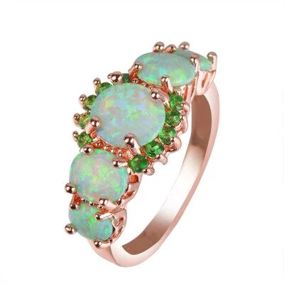 Hawaiian Rose Gold Green Opal Rings Sliver Fire Opal Rings For Women Girls - Image 1 of 4