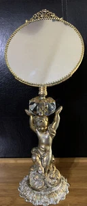 Rare French Vintage 17" Vanity Mirror Gold Ormolu Cherub Stylebuilt Matson Type - Picture 1 of 7