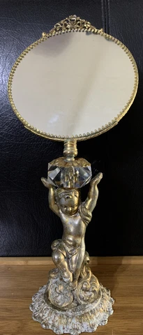 Louis XVI style gilt bronze table mirror, late 19th century Raised On Leaf Cast Cover