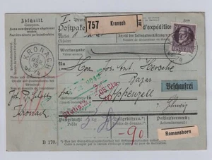 Kronach EF 80 Pf. Bayern Paketkarte 1919 DR Romanshorn Appenzell Schweiz (-157 - Picture 1 of 2