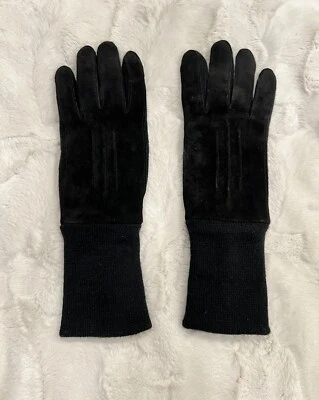 Guantes negros de gamuza de cuero Aris vintage para mujer O/S plegados puño tejido MCM acrílico Foto 1 de 4