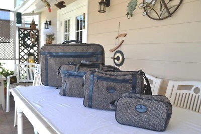 Juego de equipaje vintage American Flyer de 4 piezas marrón tweed lateral suave usado Foto 1 de 4