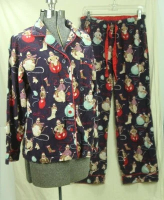 Nick and Nora Calcetín Tejido Monos Franela Pijama Conjunto Talla Pequeña Púrpura Foto 1 de 4