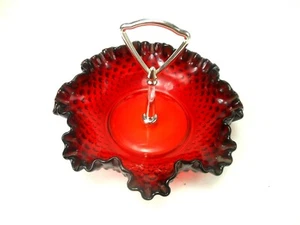 Scarso piatto caramelle Fenton rosso arancione piano cottura arruffato crimpato con manico - Foto 1 di 9