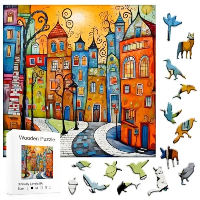 Unique City Drawing Wooden Jigsaw Puzzle - Image 1 of 4