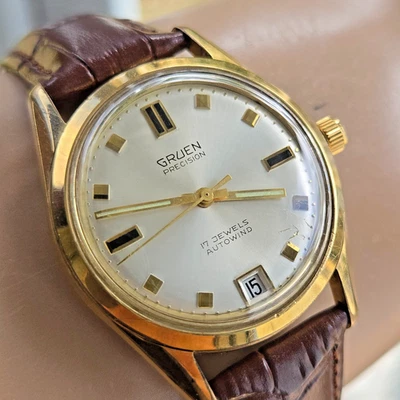 Vintage GRUEN men's automatic watch 730CA 17Jewels DATE swiss 1970s - Image 1 of 4