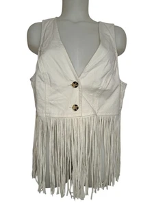Boho Fransen Weste Damen OX beige creme Knopfleiste Western Festival Top - Bild 1 von 4
