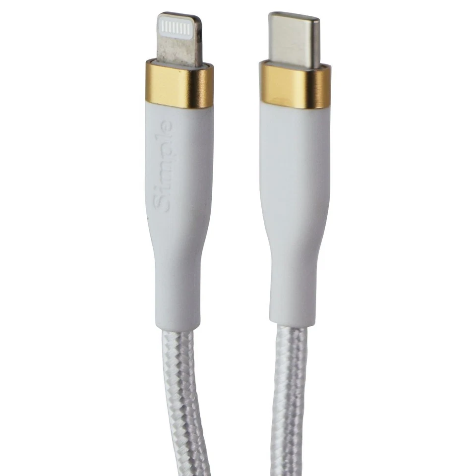 S. Simple 10 Foot USB-C to  8-Pin Tough-Knit Braided Cable - White/Gold - Image 1 of 1