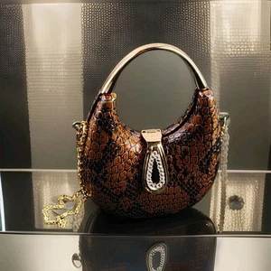 Kelis Croc Mini Bag Gold Tone Strap, Rhinestones, Faux Croc - Picture 1 of 19