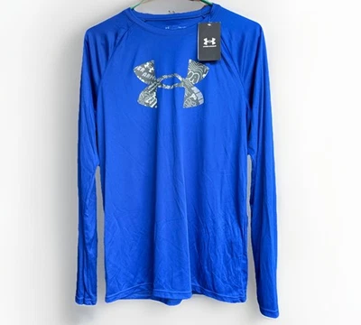 Under Armour YXL Boys Royal Blue/Gray/White Big Logo L/S HeatGear Shirt XL - Image 1 of 4
