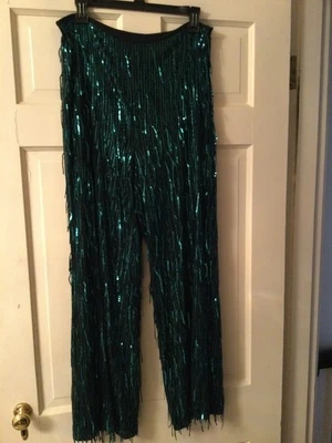 Pantalones de fiesta Anthropologie Maeve flecos lentejuelas pierna ancha flecos lentejuelas verdes 10 Foto 1 de 4