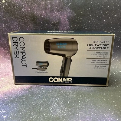 Conair 124p Folding Handle Hair Dryer 1875 W 2 Heat/speed Setting Black New - Image 1 of 4