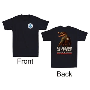Alligator Alcatraz Nature's Own Border Patrol Front And Back Print Gift T-Shirt - Picture 1 of 8