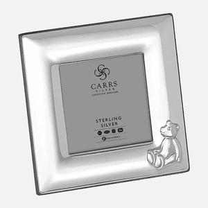 Carrs Sterling Silver Child's Bear Photo Frame Wood Back - 2" x 2" - Picture 1 of 4